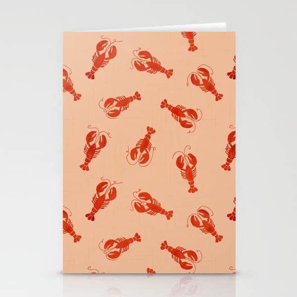 Classic Red Lobsters Pattern On Peach Stationery Card