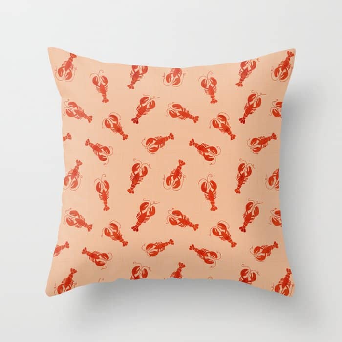Classic Red Lobsters Pattern On Peach Throw Pillow