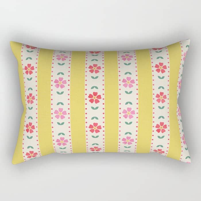 Granny Style Vintage Florals On Yellow Stripes Rectangular Pillow
