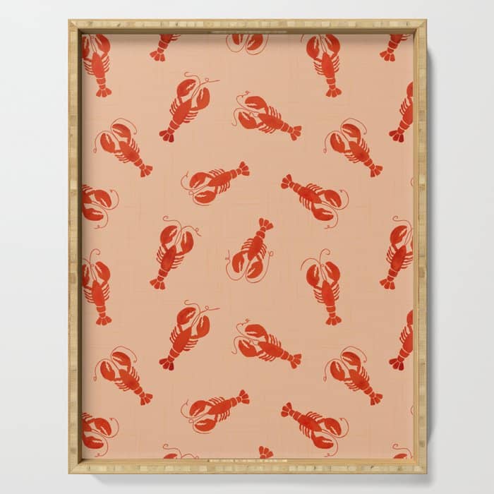 Classic Red Lobsters Pattern On Peach Serving Tray