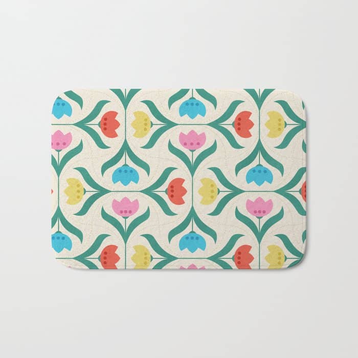 Vintage Tulips Patchwork Pattern Bath Mat