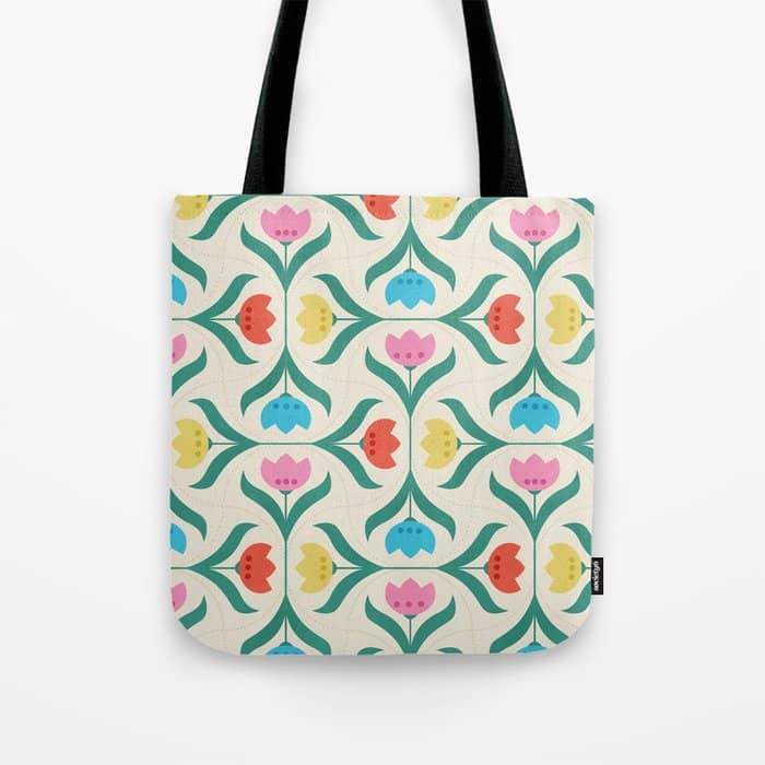 Vintage Tulips Patchwork Pattern Tote Bag
