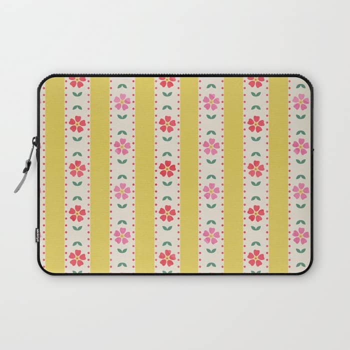 Granny Style Vintage Florals On Yellow Stripes Laptop Sleeve