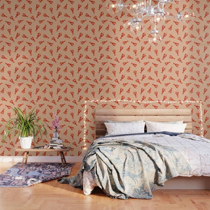 Classic Red Lobsters Pattern On Peach Wallpaper