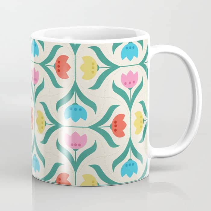 Vintage Tulips Patchwork Pattern Coffee Mug