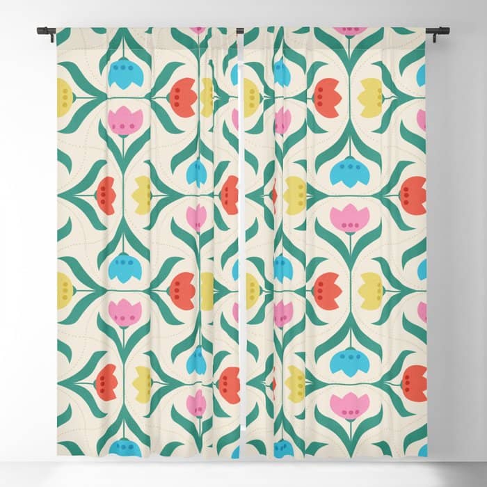 Vintage Tulips Patchwork Pattern Window Curtain