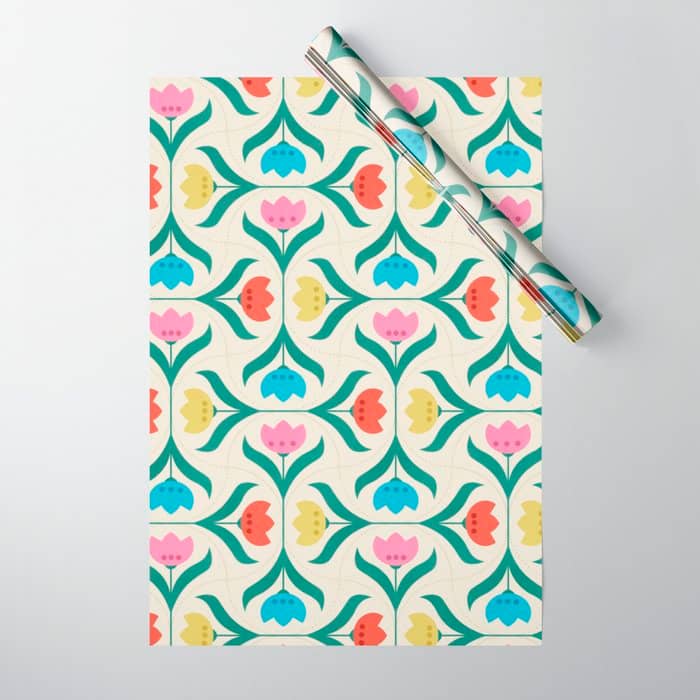 Vintage Tulips Patchwork Pattern Wrapping Paper
