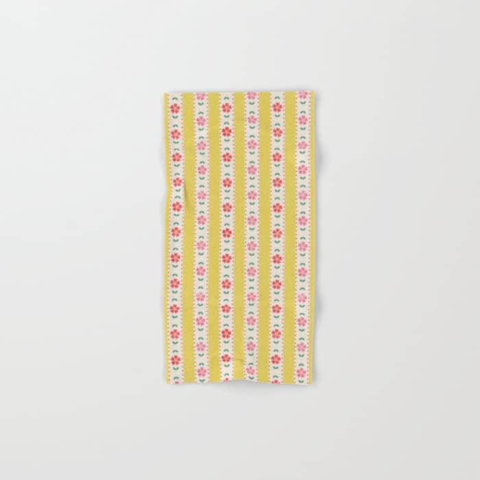 Granny Style Vintage Florals On Yellow Stripes Bath Towel