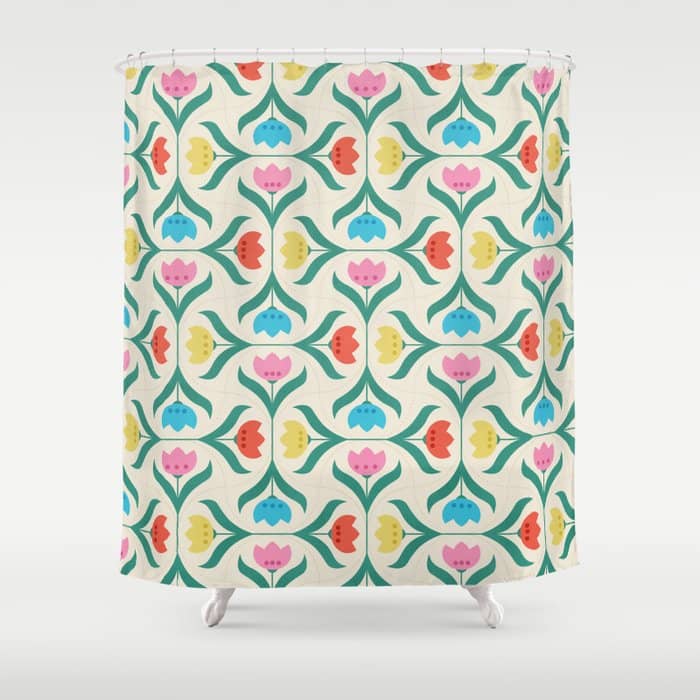 Vintage Tulips Patchwork Pattern Shower Curtain