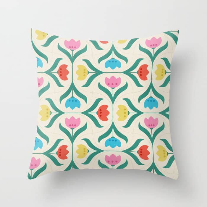 Vintage Tulips Patchwork Pattern Throw Pillow