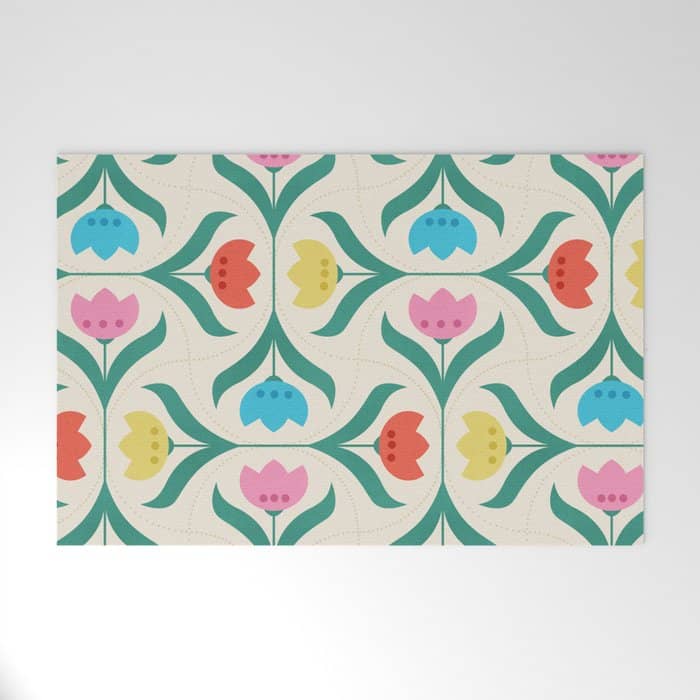 Vintage Tulips Patchwork Pattern Welcome Mat