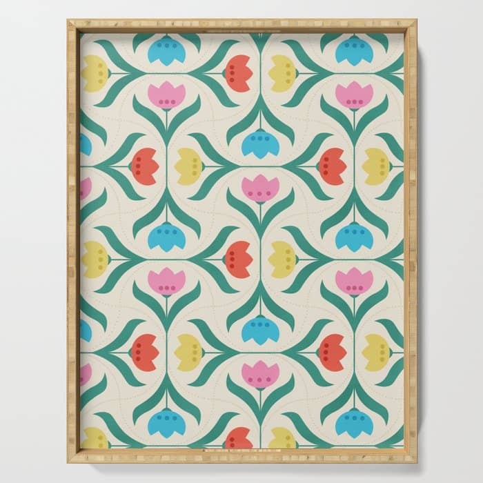 Vintage Tulips Patchwork Pattern Serving Tray