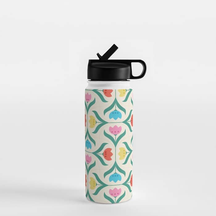 Vintage Tulips Patchwork Pattern Water Bottle
