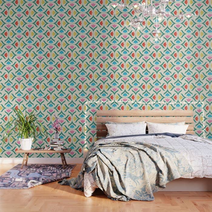 Vintage Tulips Patchwork Pattern Wallpaper