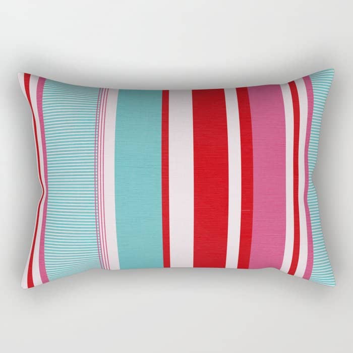 Bold Color Play Pink And Turquoise Stripes Rectangular Pillow