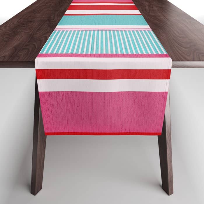 Bold Color Play Pink And Turquoise Stripes Table Runner