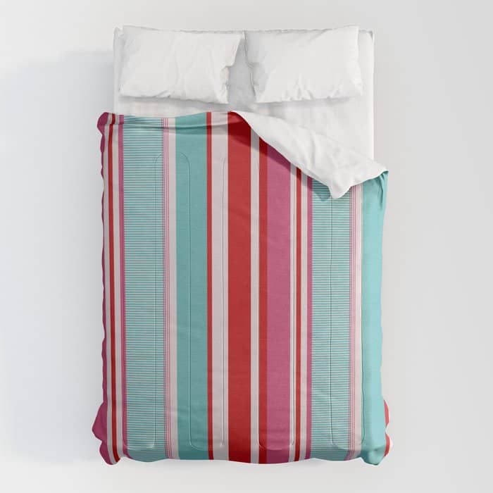 Bold Color Play Pink And Turquoise Stripes Comforter