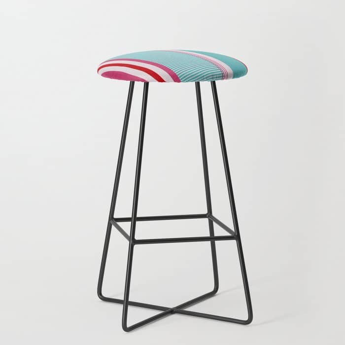 Bold Color Play Pink And Turquoise Stripes Stool
