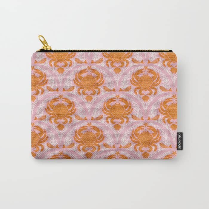 Orange Crab On Pink Pattern Carry All Pouch
