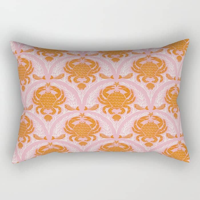 Orange Crab On Pink Pattern Rectangular Pillow