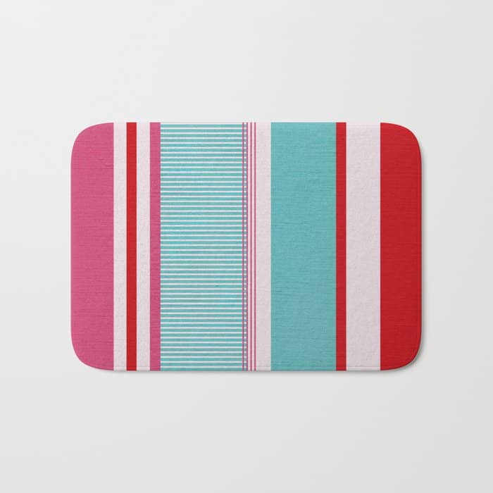 Bold Color Play Pink And Turquoise Stripes Bath Mat