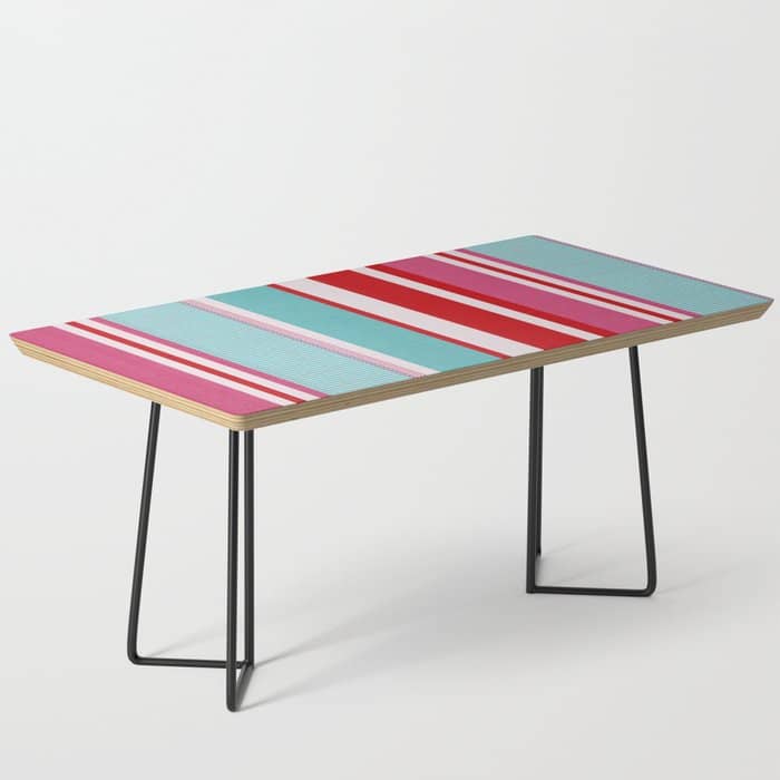 Bold Color Play Pink And Turquoise Stripes Coffee Table