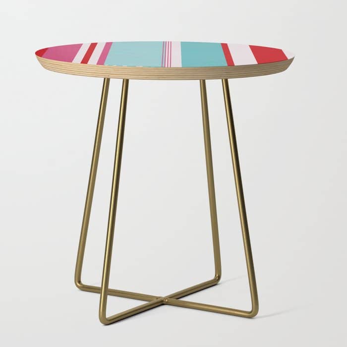 Bold Color Play Pink And Turquoise Stripes Side Table