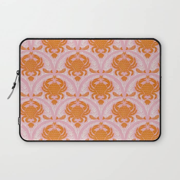 Orange Crab On Pink Pattern Laptop Sleeve