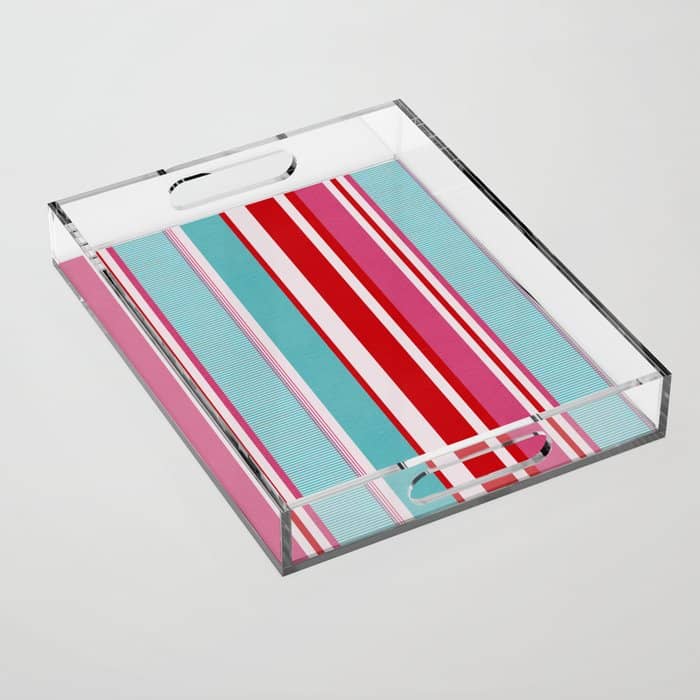 Bold Color Play Pink And Turquoise Stripes Acrylic Tray