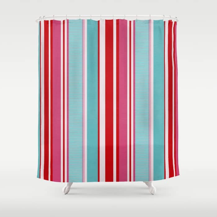 Bold Color Play Pink And Turquoise Stripes Shower Curtain