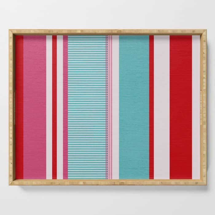Bold Color Play Pink And Turquoise Stripes Serving Tray