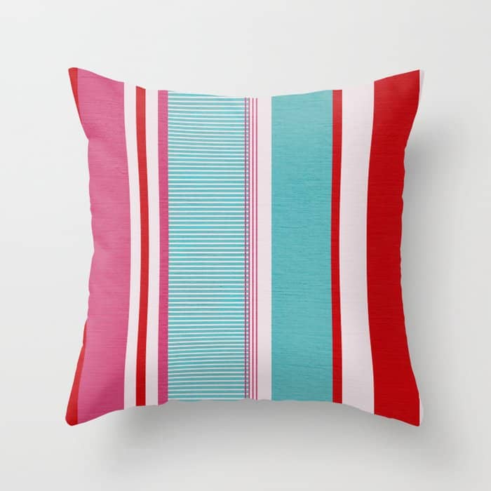 Bold Color Play Pink And Turquoise Stripes Throw Pillow