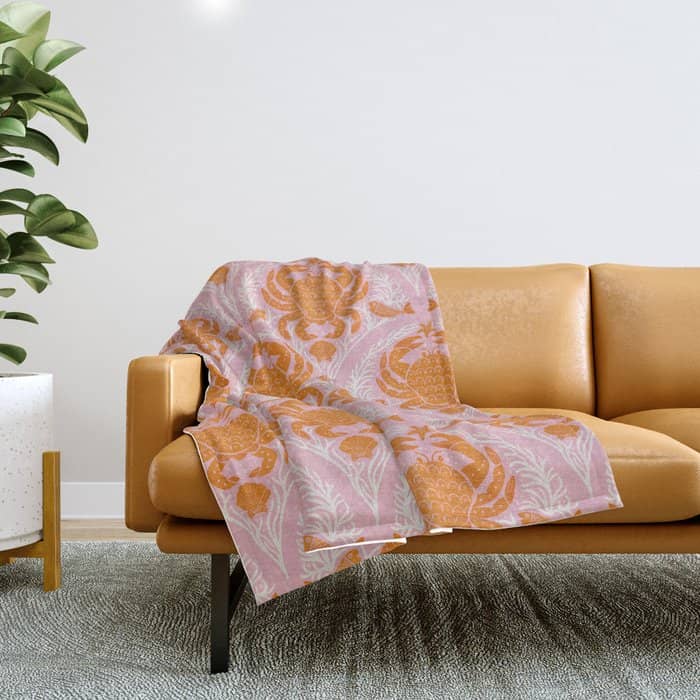 Orange Crab On Pink Pattern Throw Blanket