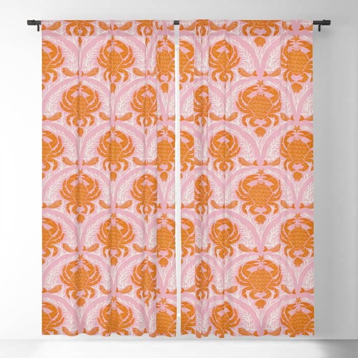 Orange Crab On Pink Pattern Window Curtain