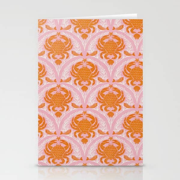 Orange Crab On Pink Pattern Stationery Card