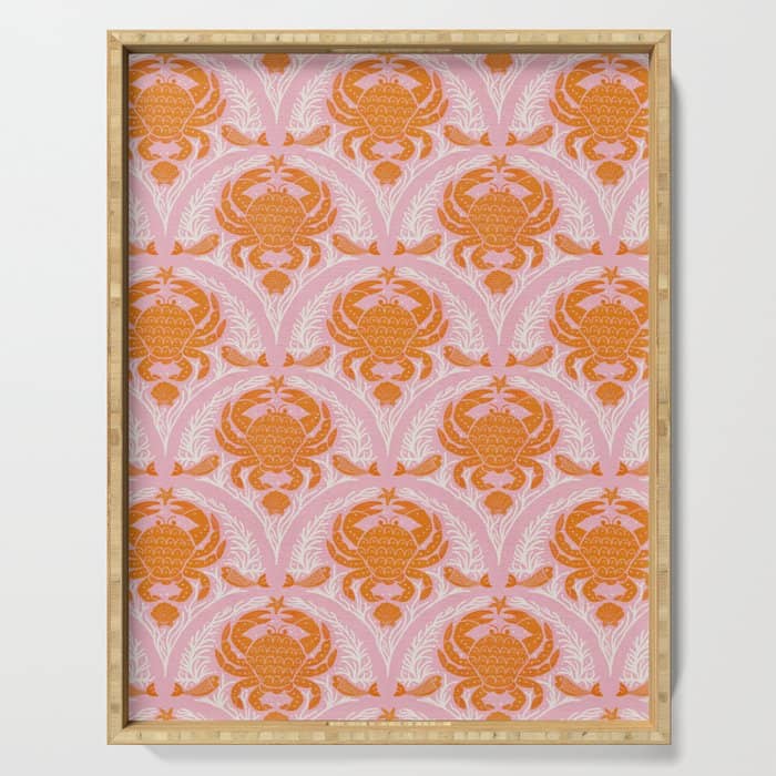 Orange Crab On Pink Pattern Serving Tray