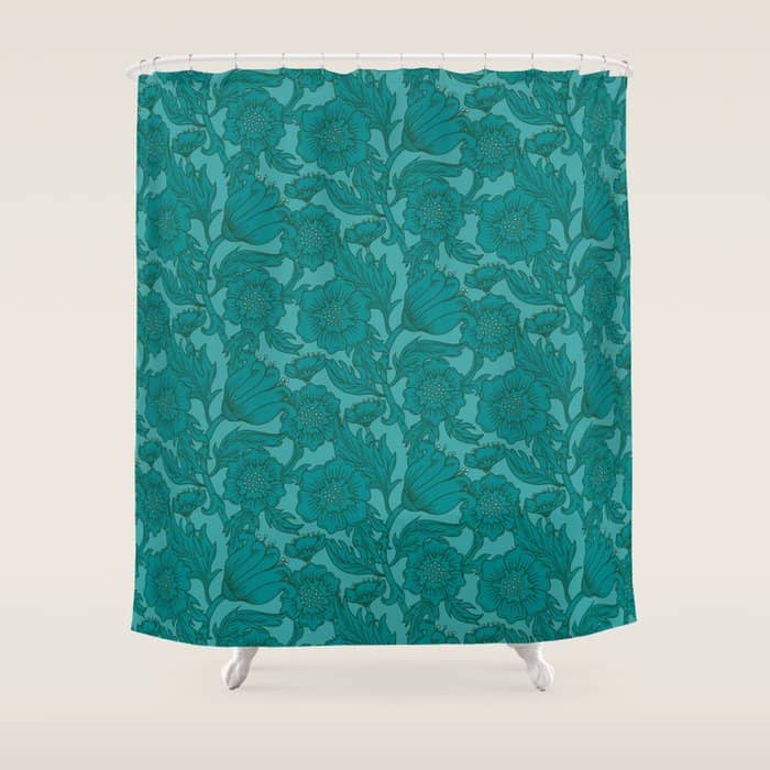 Teal Floral Flourish - Large Shower Curtain