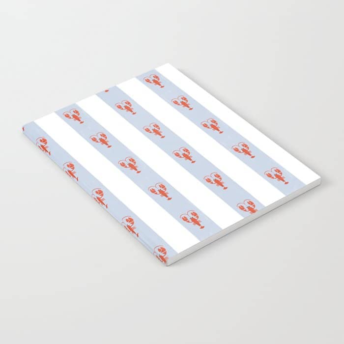 Red Lobsters On Hand-Painted Blue Stripes Notebook