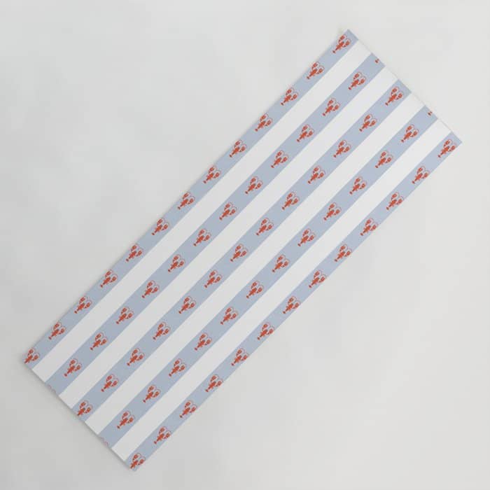 Red Lobsters On Hand-Painted Blue Stripes Yoga Mat