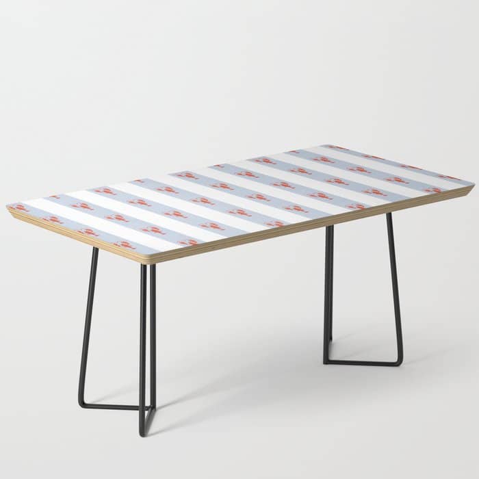 Red Lobsters On Hand-Painted Blue Stripes Coffee Table