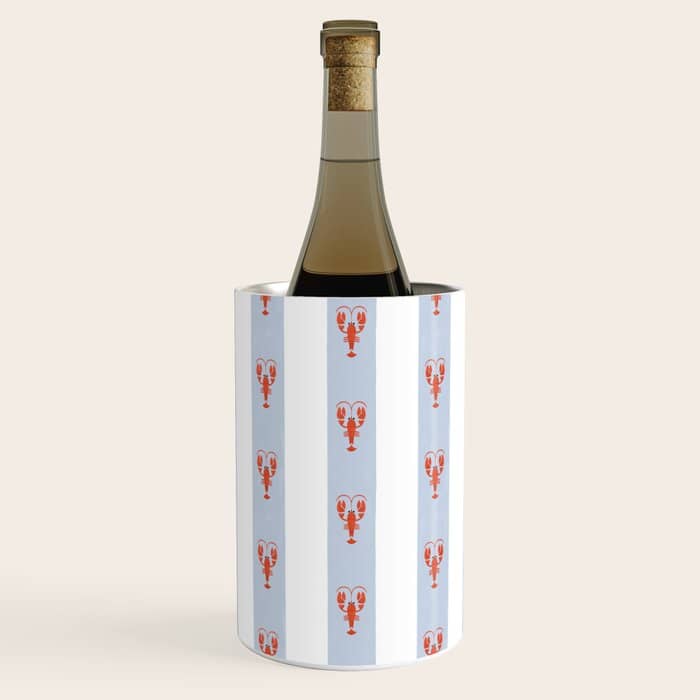Red Lobsters On Hand-Painted Blue Stripes Wine Chiller