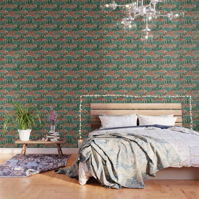 North Country Summer - Vintage Teal, Green, Brown, And Red Wallpaper