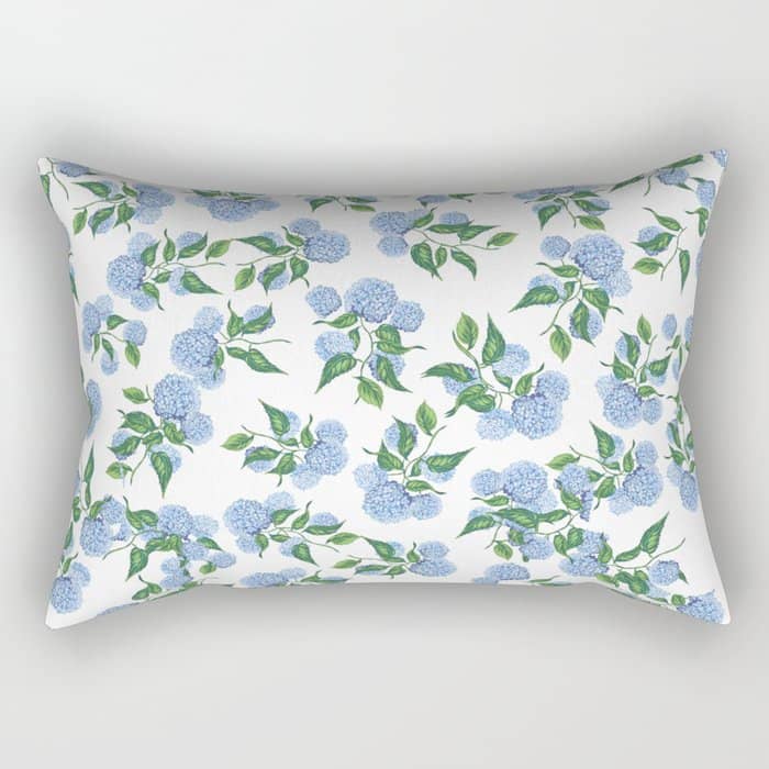 Hydrangea Blue Flowers, Botanicals, Blue And White Floral Rectangular Pillow
