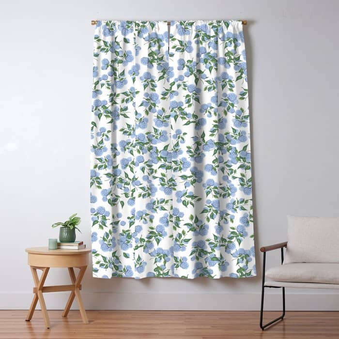 Hydrangea Blue Flowers, Botanicals, Blue And White Floral Window Curtain