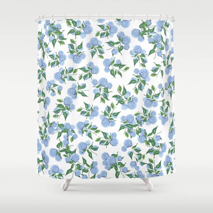 Hydrangea Blue Flowers, Botanicals, Blue And White Floral Shower Curtain