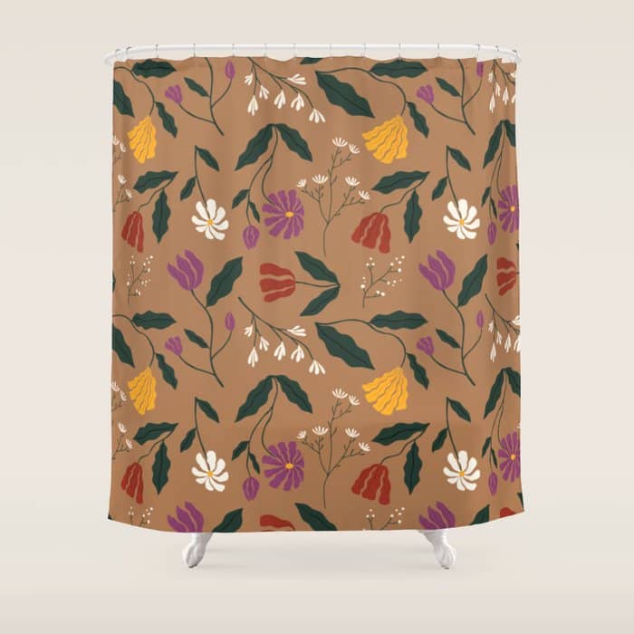 Pressed Flower Illustration Pattern  Shower Curtain