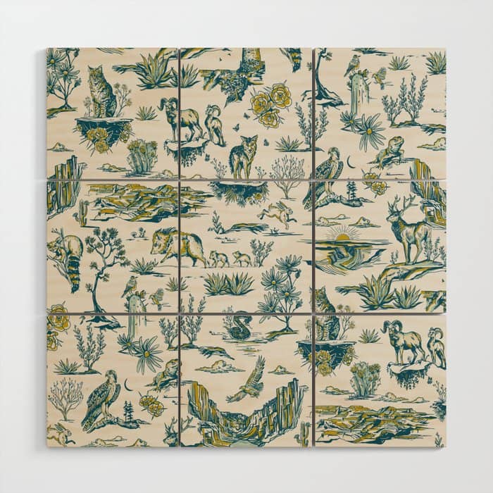 Grand Canyon National Park, Arizona Wildlife Pattern (Version 2) Wood Wall Art