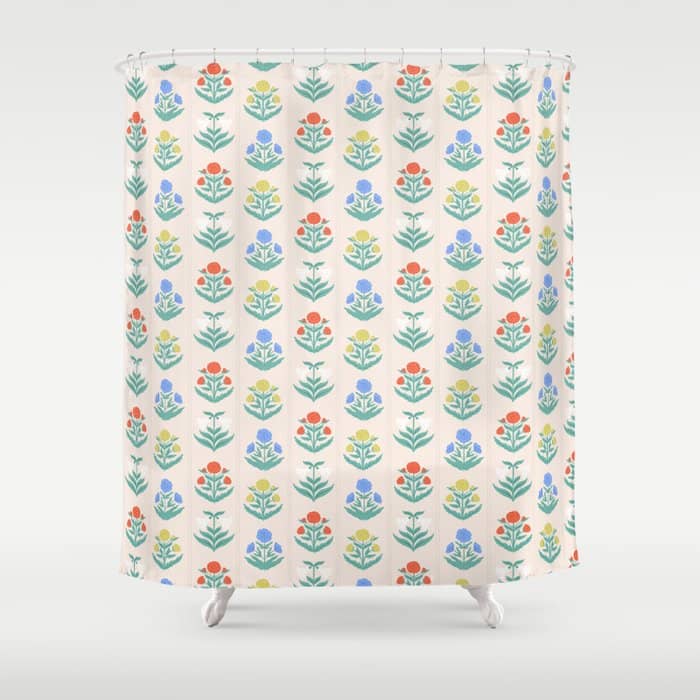 Block Print Flowers In Primary Shower Curtain