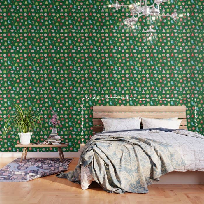 Merry & Bright Christmas | Green Wallpaper