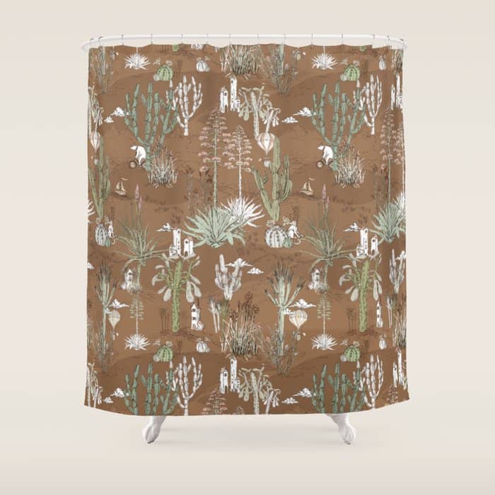 Whimsical Cactus Earthy Landscape Shower Curtain